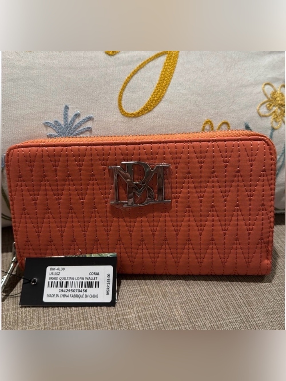 Badgley Mischka Coral Quilted Long Wallet NWT